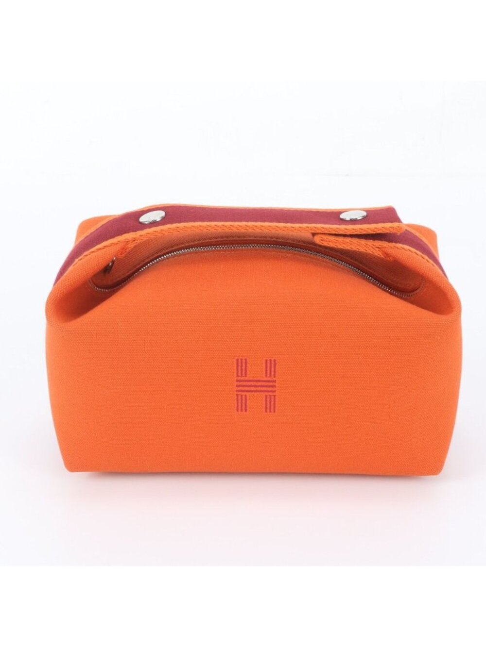 Hermes Brid-a-brac GM Pouch Orange Leather Canvas Handbag